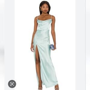 Nookie Dream Draped Gown in Mint Green Size XS NWT Sleeveless Maxi Satin